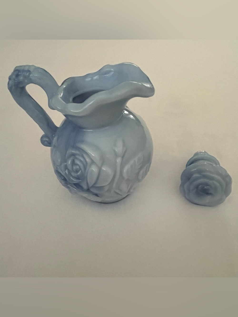 Avon Vintage 1978 Glazed Ceramic Floral Pitcher - Light Blue